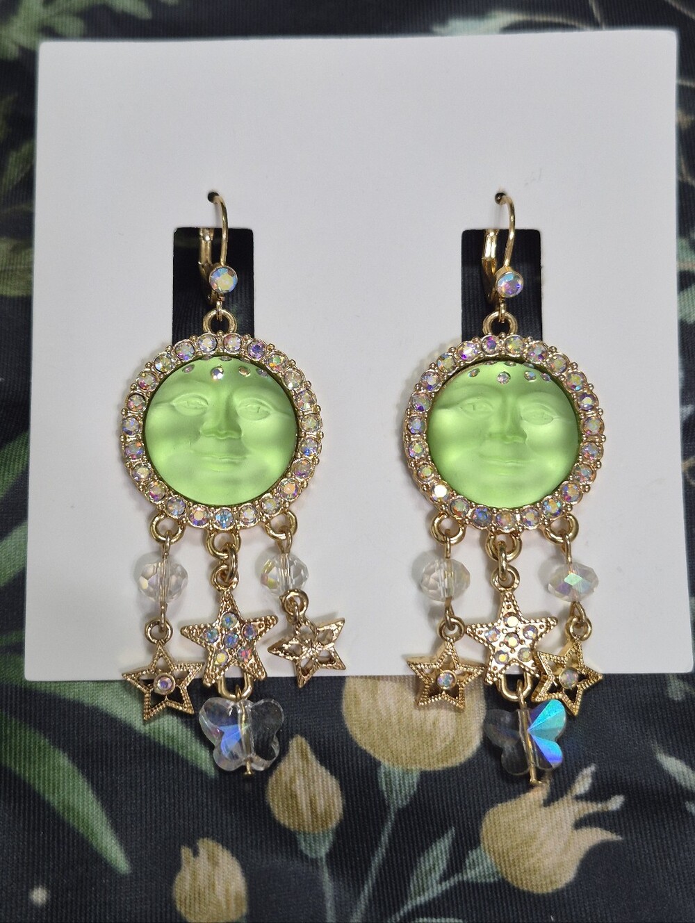 Kirks Folly Green Moon Face Earrings